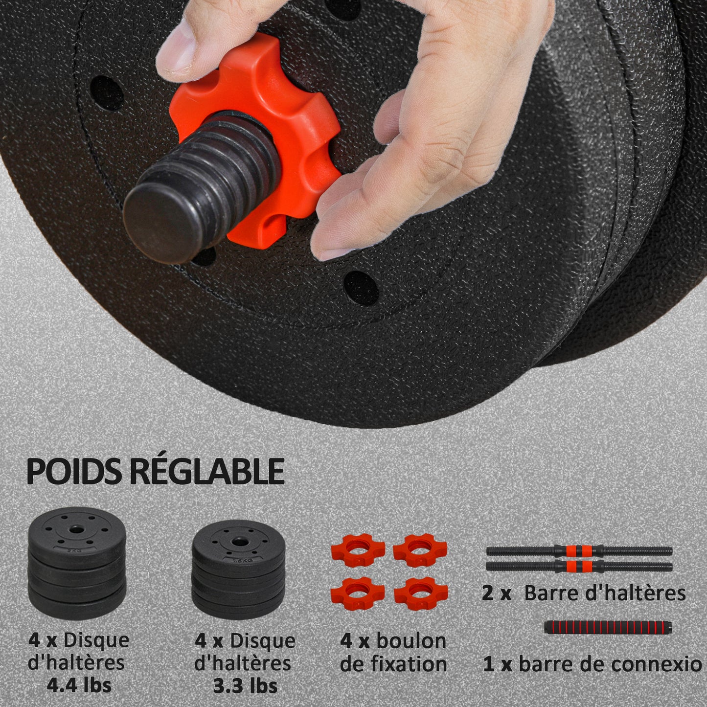 Soozier 33lbs 2-in-1 Adjustable Dumbbells Weight Set, Dumbbell Hand Weights Barbell for Body Fitness, Lifting Training for Home, Office, Gym, Black and Red