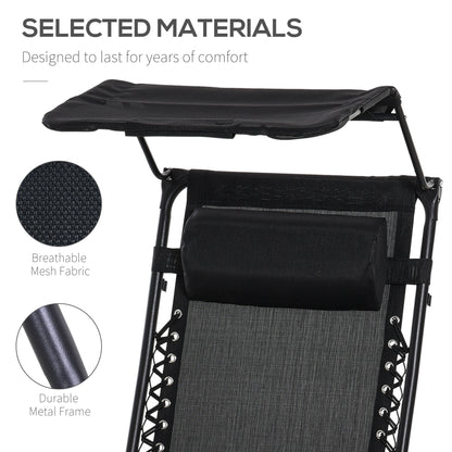 Outdoor Zero Gravity Reclining Lounger Chair with Canopy Shade, Side Tray, Cupholder, Black