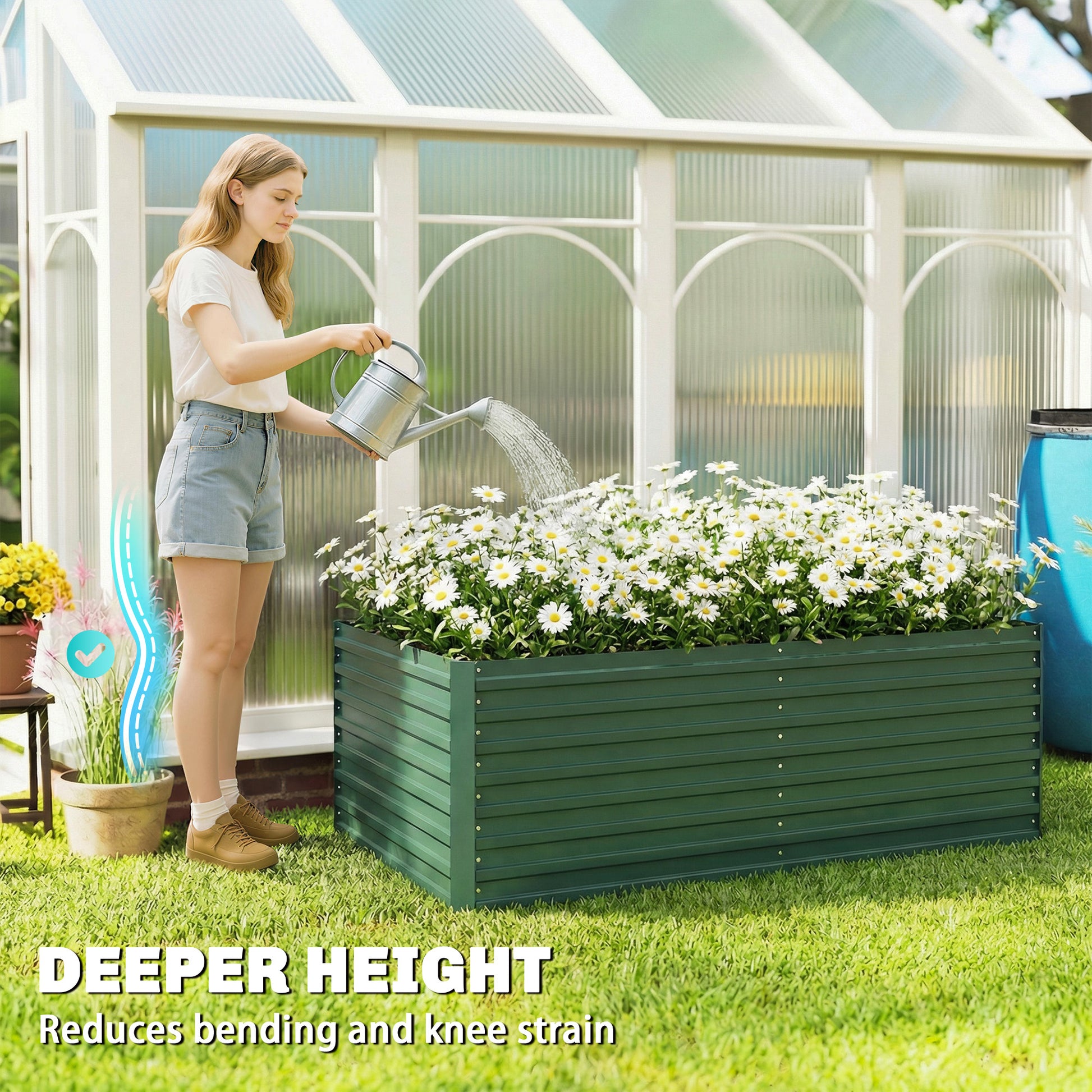 Set of 2 Galvanised Raised Garden Bed, 6 x 3 x 2 ft Metal Garden Bed with Safe Edging, Green
