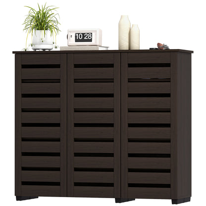 Narrow Shoe Cabinet with Slatted Doors, Adjustable Shelves for 20 Pairs of Shoes, Shoe Cabinet for Entryway, Dark Brown