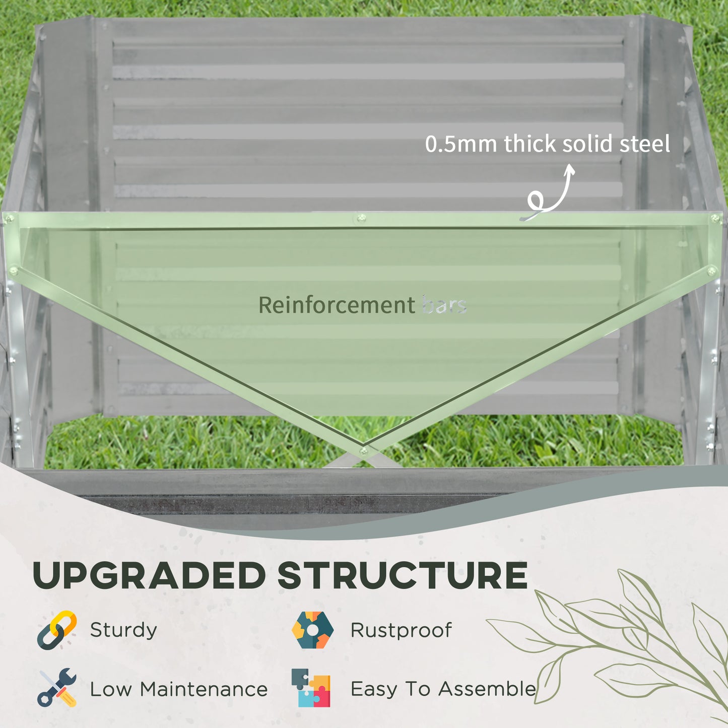 Galvanized Raised Garden Bed, Steel Outdoor Planters with Reinforced Rods, 71" x 35" x 23", Light Grey