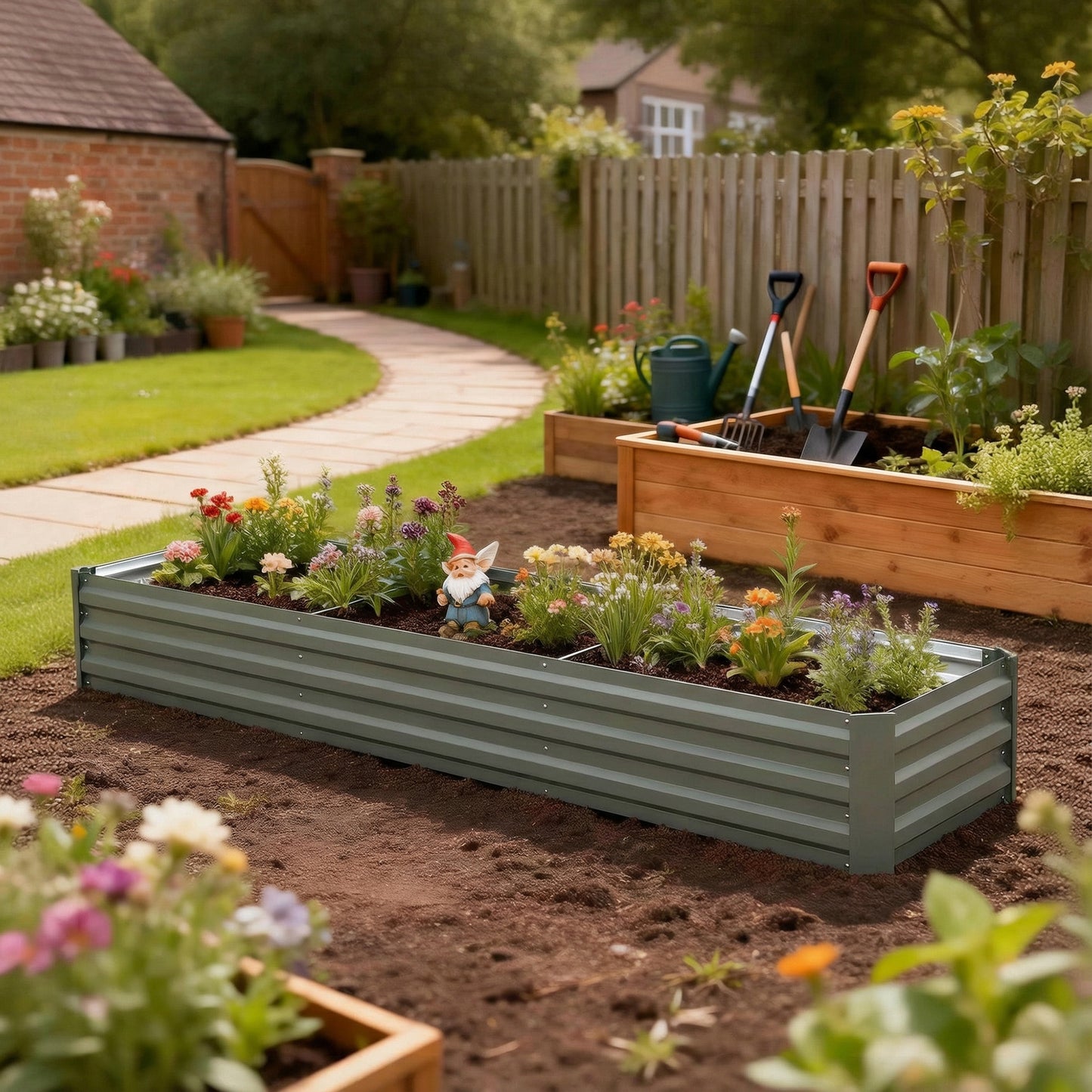 8'x2'x1' Galvanized Raised Bed, Large Elevated Planter Box for Growing Flowers, Herbs and Vegetables, Light Grey