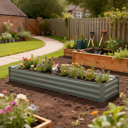 8'x2'x1' Galvanized Raised Bed, Large Elevated Planter Box for Growing Flowers, Herbs and Vegetables, Light Grey