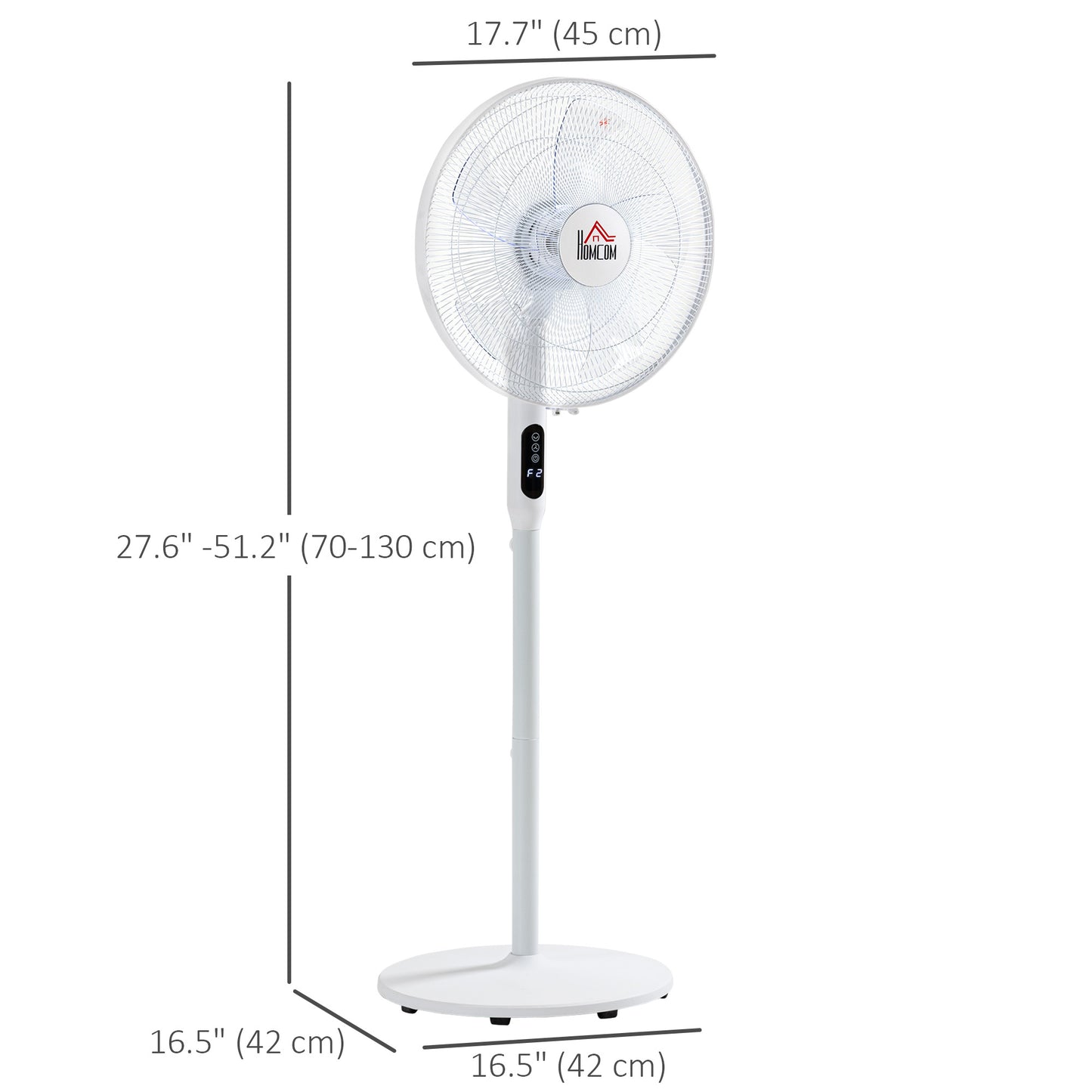Floor Standing Fan with Remote Control, Oscillating, LED Screen, Stand Up Cooling Fan, Tall Pedestal Electric Fan for Home Bedroom, White
