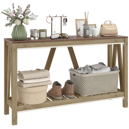 52" Console Table, Farmhouse Narrow Entryway Table with Storage Shelf, Rustic Sofa Table with Anti-tipper for Living Room and Hallway, Oak