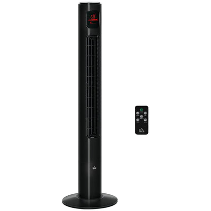 Freestanding Tower Fan Cooling for Home Bedroom with Oscillating, 3 Speed, 12h Timer, LED Sensor Panel, Remote Controller, Black
