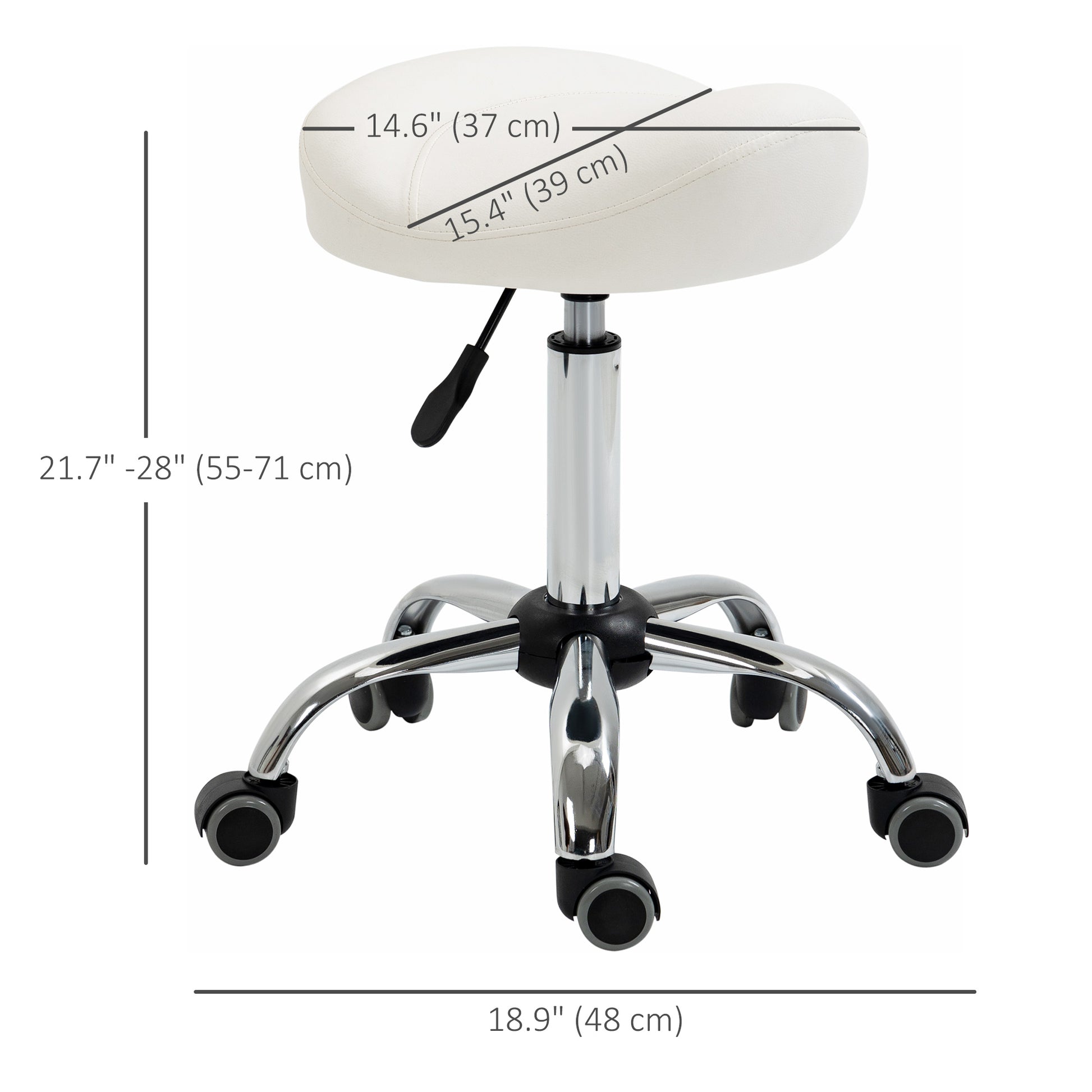 Ergonomic Saddle Stool with Wheels, Adjustable PU Leather Saddle Chair, 360° Swivel, NO Back Pain, Healthy Posture, Salon Chair for Massage Medical Home, White