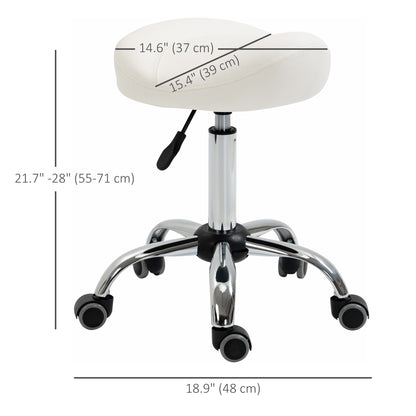 Ergonomic Saddle Stool with Wheels, Adjustable PU Leather Saddle Chair, 360° Swivel, NO Back Pain, Healthy Posture, Salon Chair for Massage Medical Home, White