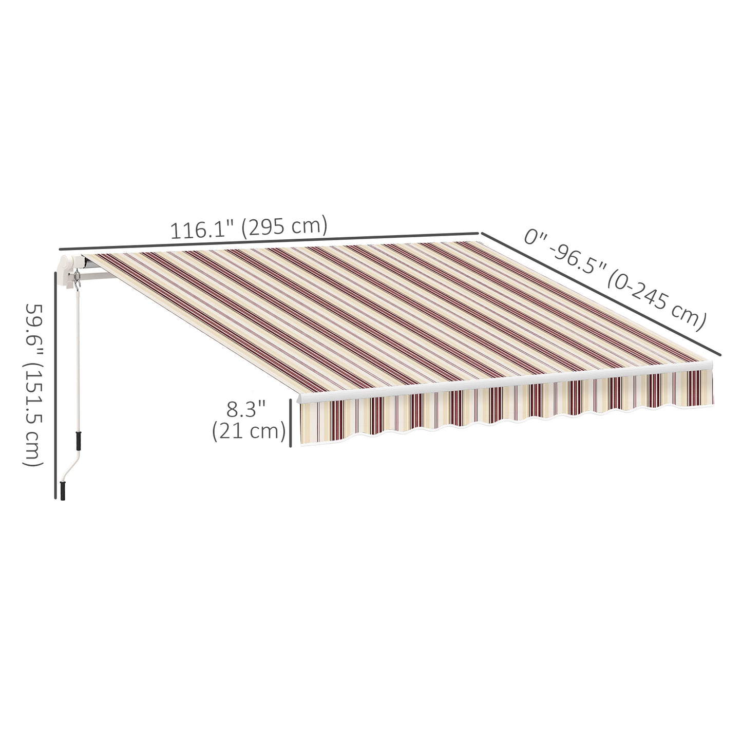 10' x 8' Manual Retractable Awning, Sun Shade Shelter Canopy, with Aluminum Frame and UV Protection for Patio Deck Yard Window Door, Red Stripe