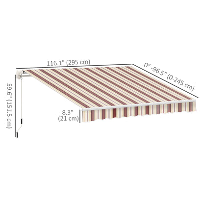 10' x 8' Manual Retractable Awning, Sun Shade Shelter Canopy, with Aluminum Frame and UV Protection for Patio Deck Yard Window Door, Red Stripe
