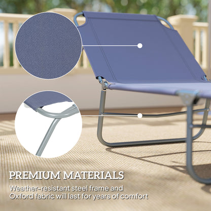 Folding Outdoor Lounge Chair Reclining Tanning Chair with Breathable Mesh Fabric for Patio Garden Pool, Navy Blue
