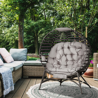 Egg Chair, Patio Lounge Chair, Foldable Basket Chair with Large Seat Cushion, Side Pocket, Sand