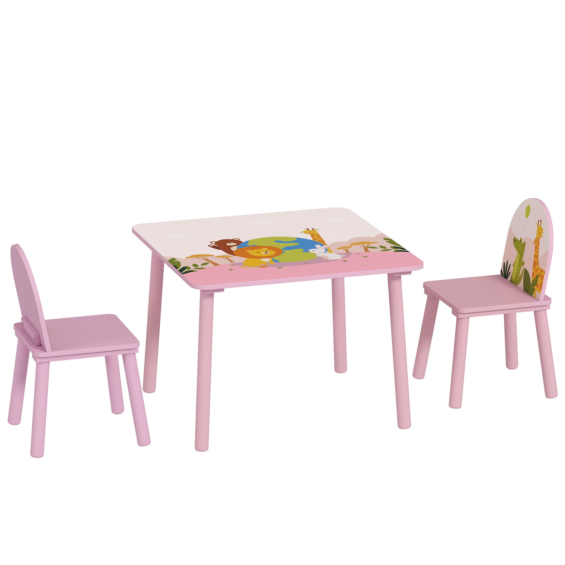 Qaba Kids Table and Chair Set, Toddler Table and 2 Chairs Set for Art, Craft, Reading, Learning, Pink