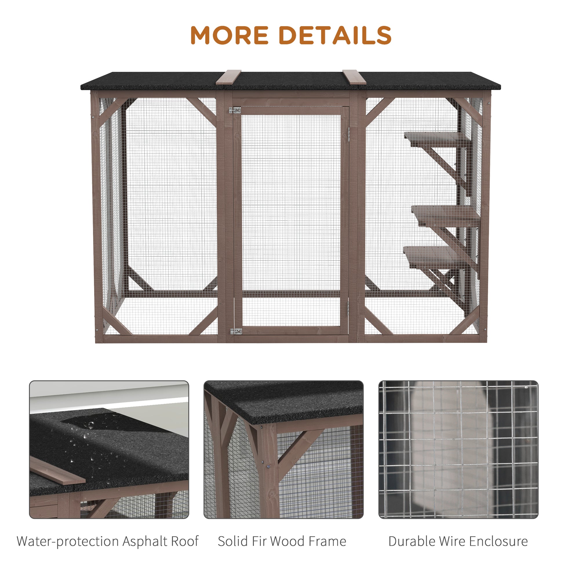 71"L Catio Outdoor Cat Enclosure, Indoor Cat Cage, Pet House, Small Animal Hutch for 1-2 Rabbit, Kitten, Kitty Crate Kennel w/ Waterproof Roof, Multi-Level Platforms, Brown