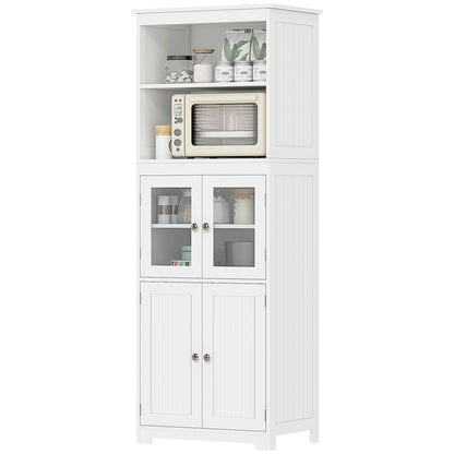 63" Small Buffet with Hutch, 4-Door Kitchen Pantry, Freestanding Storage Cabinet with Adjustable Shelf for Dining Room, Living Room, White