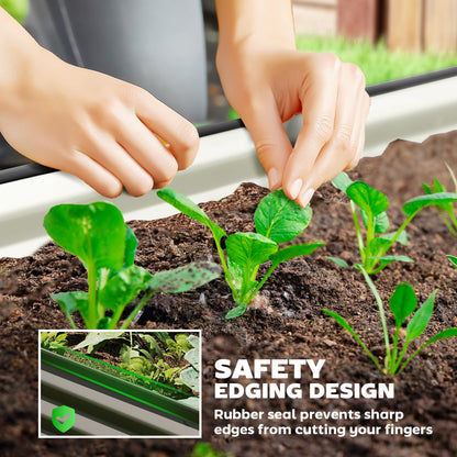 5 x 2.5 x 2 ft Galvanized Raised Garden Bed, Easy DIY Oval Planter Box with Safety Edging and Gloves, Black