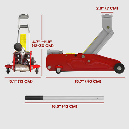 Low Profile Jack, Hydraulic Racing Floor Jack, 4.7"-11.8" Lifting Range, 2 Ton (4,000 lb) Capacity, Red