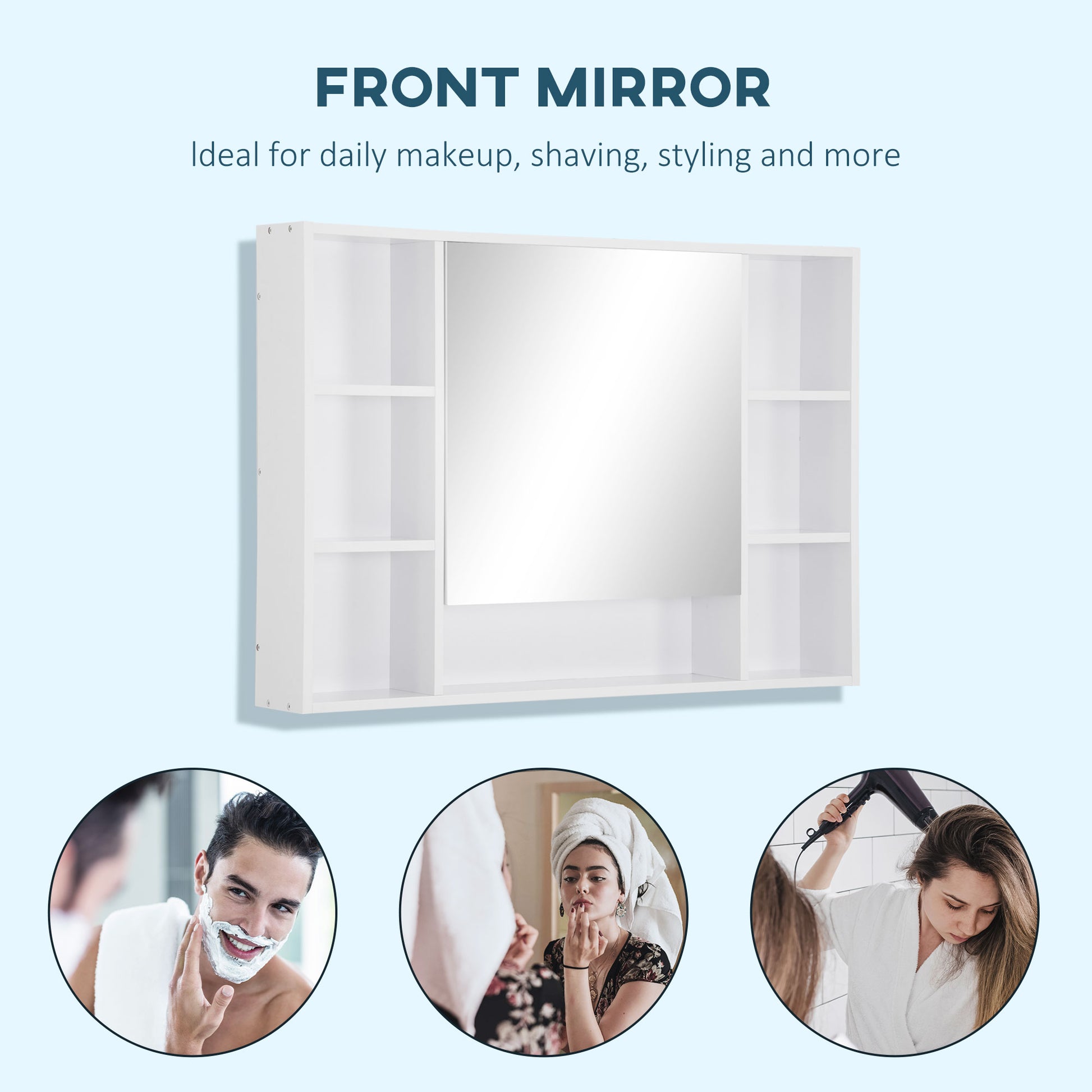 Wall Mounted Medicine Cabinet, 39.25"W x 27.5"H Bathroom Mirror Cabinet with Single Mirrored Door, Shelves and Storage Cupboard, White