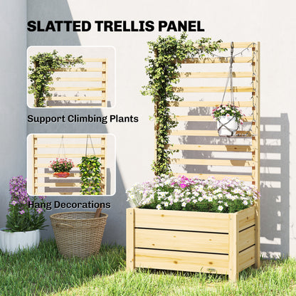 Wooden Raised Garden Bed with Trellis, Outdoor Elevated Planter Box with Drainage Hole and Bed Liner