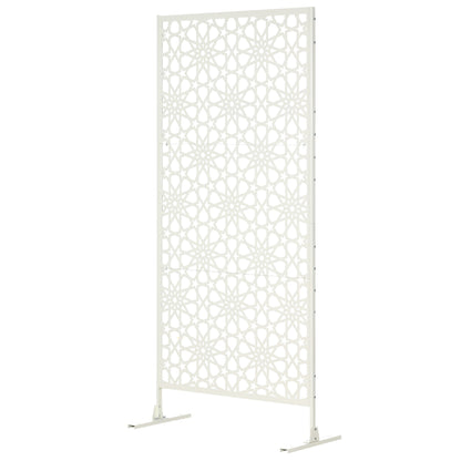 Metal Outdoor Privacy Screen, Decorative Outdoor Divider with Stand and Expansion Screws, 36.2" x 17.7" x 78", White