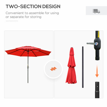 9FT 3 Tiers Patio Umbrella Outdoor Market Umbrella with Crank, Push Button Tilt for Deck, Backyard and Lawn, Red