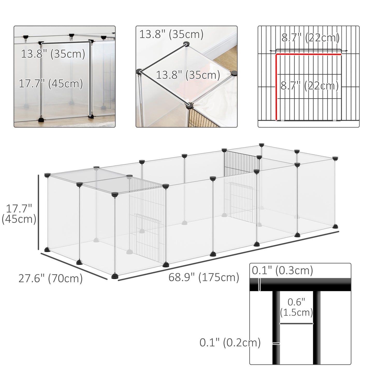 20 Panels DIY Small Animal Cage with Door, Top Cover, Indoor Yard Fence for Guinea Pig, Hedgehog, Bunny, White
