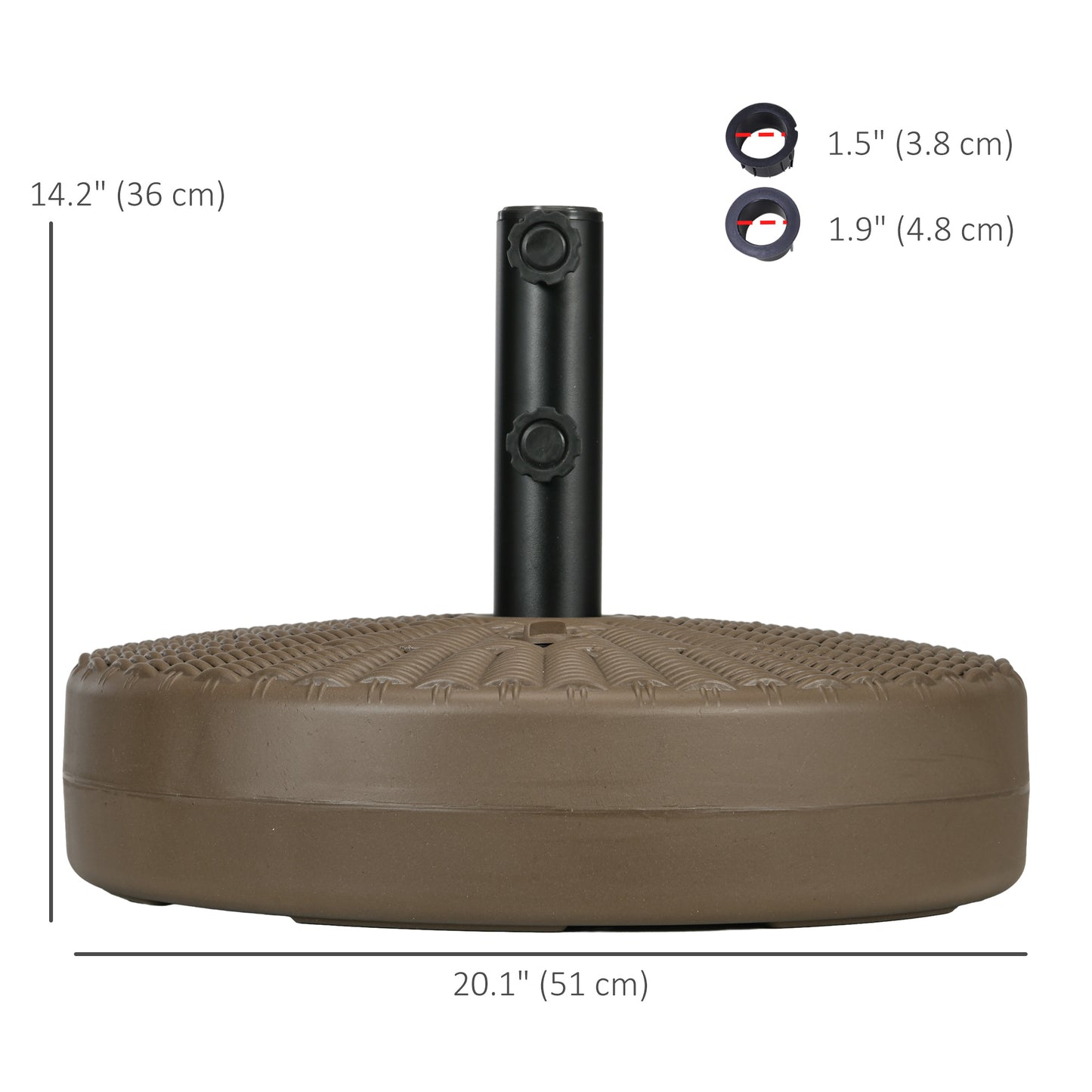 Umbrella Base, Heavy Duty Fillable Base Holder with Steel Pole, Round Parasol Stand for Patio, Outdoor, Backyard, Brown