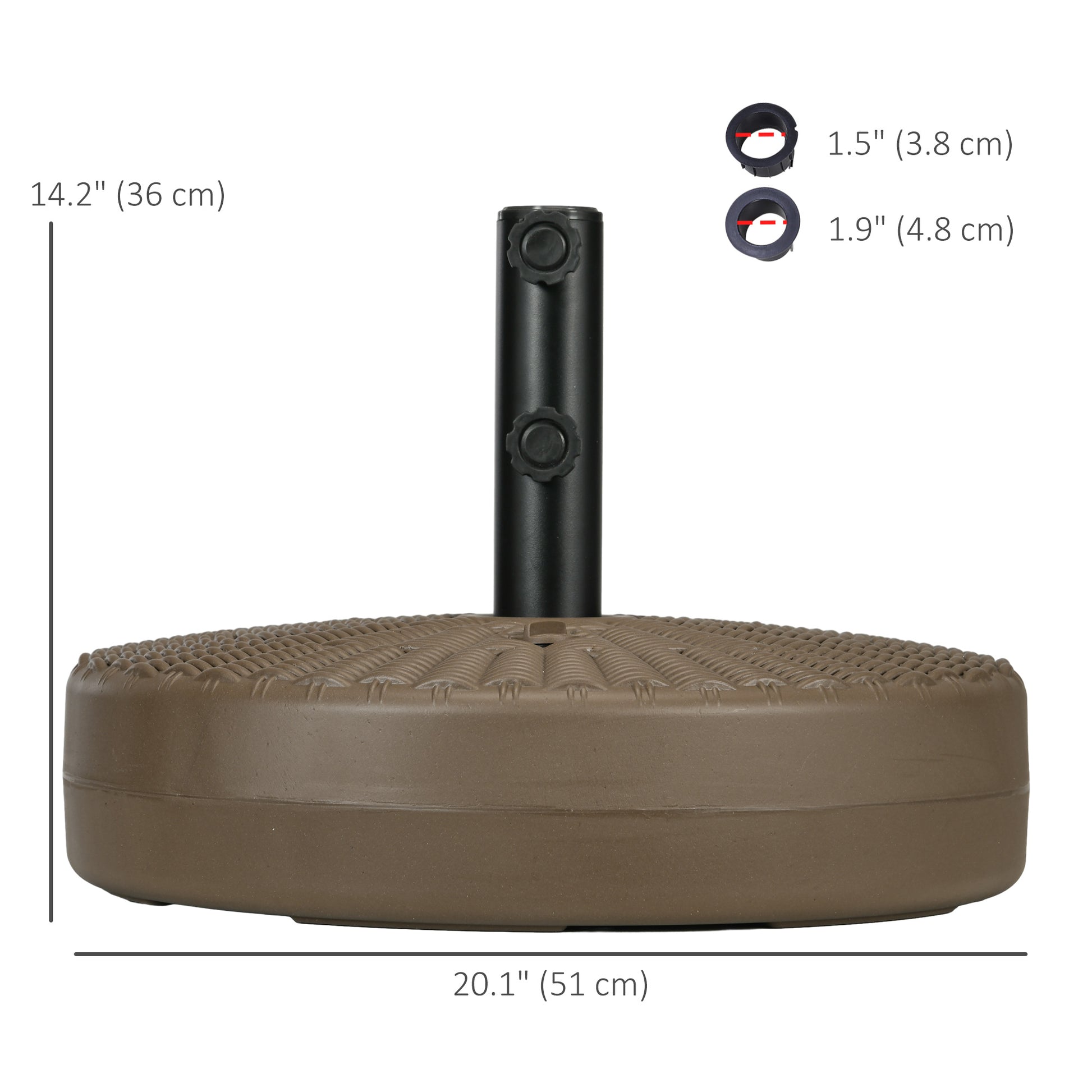 Umbrella Base, Heavy Duty Fillable Base Holder with Steel Pole, Round Parasol Stand for Patio, Outdoor, Backyard, Brown