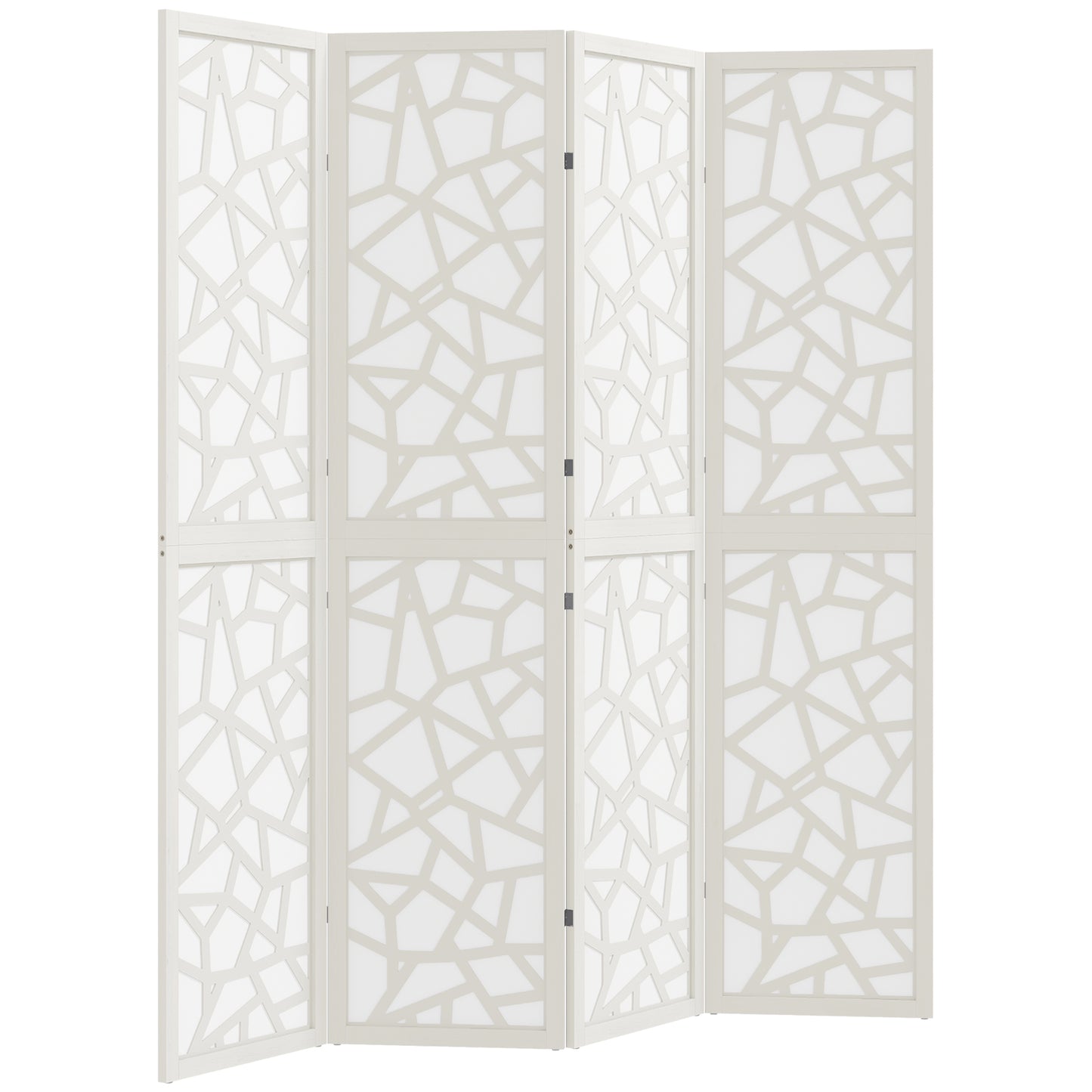 4 Panel Room Divider, 5.6 FT Lightweight Folding Privacy Screen with Geometric Pattern for Living Room, Bedroom, White