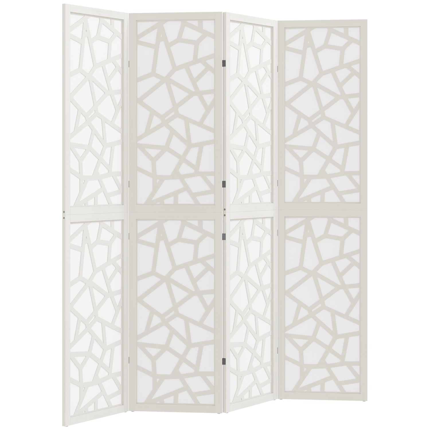 4 Panel Room Divider, 5.6 FT Lightweight Folding Privacy Screen with Geometric Pattern for Living Room, Bedroom, White