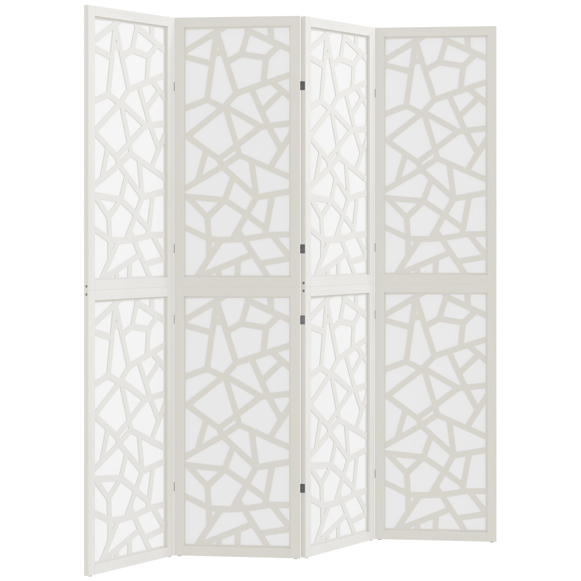 4 Panel Room Divider, 5.6 FT Lightweight Folding Privacy Screen with Geometric Pattern for Living Room, Bedroom, White