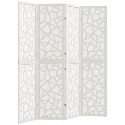 4 Panel Room Divider, 5.6 FT Lightweight Folding Privacy Screen with Geometric Pattern for Living Room, Bedroom, White