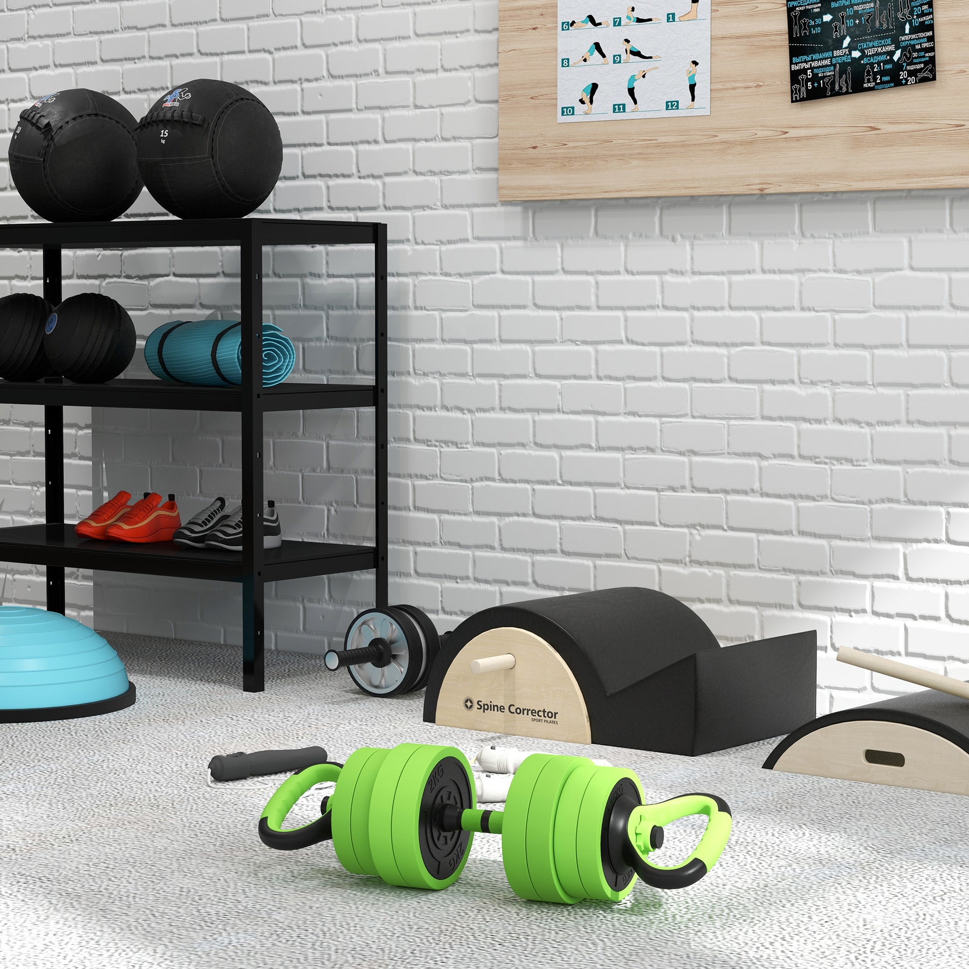 Soozier 88lbs 4-in-1 Adjustable Weight Dumbbell Set, Barbell, Kettlebell, Push Up Stand, Green
