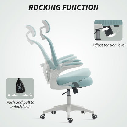 Office Chair, Mesh Computer Desk Chair with Adjustable Headrest, 4D Lumbar Support, Flip-up Arm, Light Green