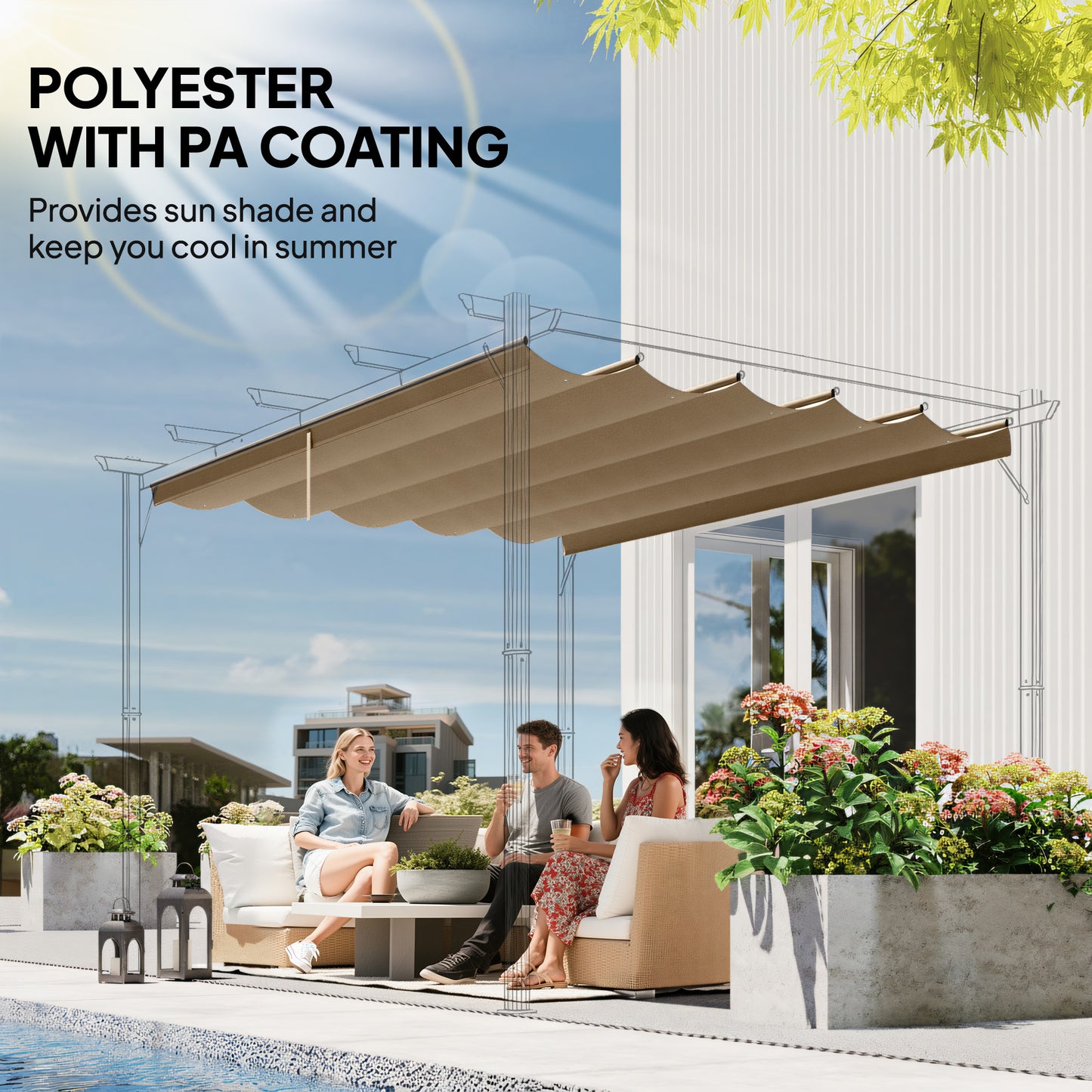 8.2' x 8.4' Retractable Pergola Canopy Replacement for 10' x 10' Frame, Pergola Cover Replacement (Cover Top Only), Tan
