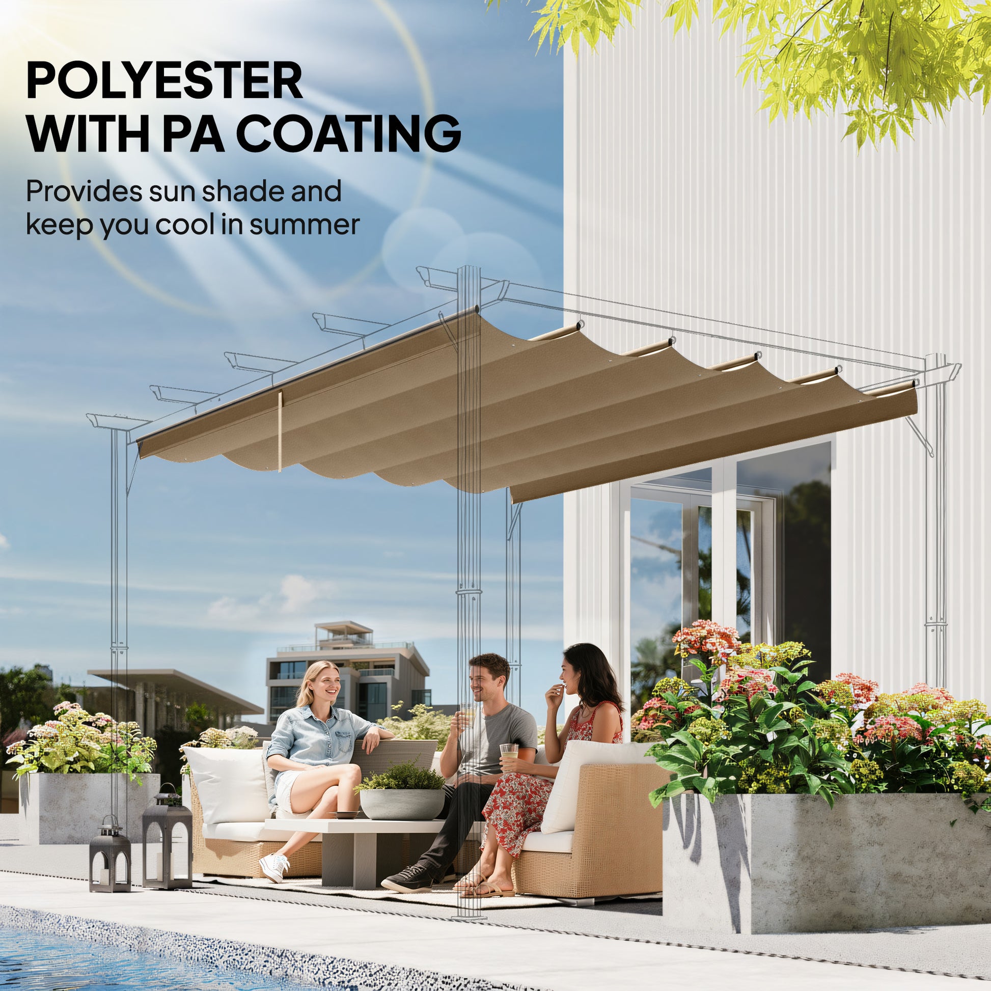 8.2' x 8.4' Retractable Pergola Canopy Replacement for 10' x 10' Frame, Pergola Cover Replacement (Cover Top Only), Tan