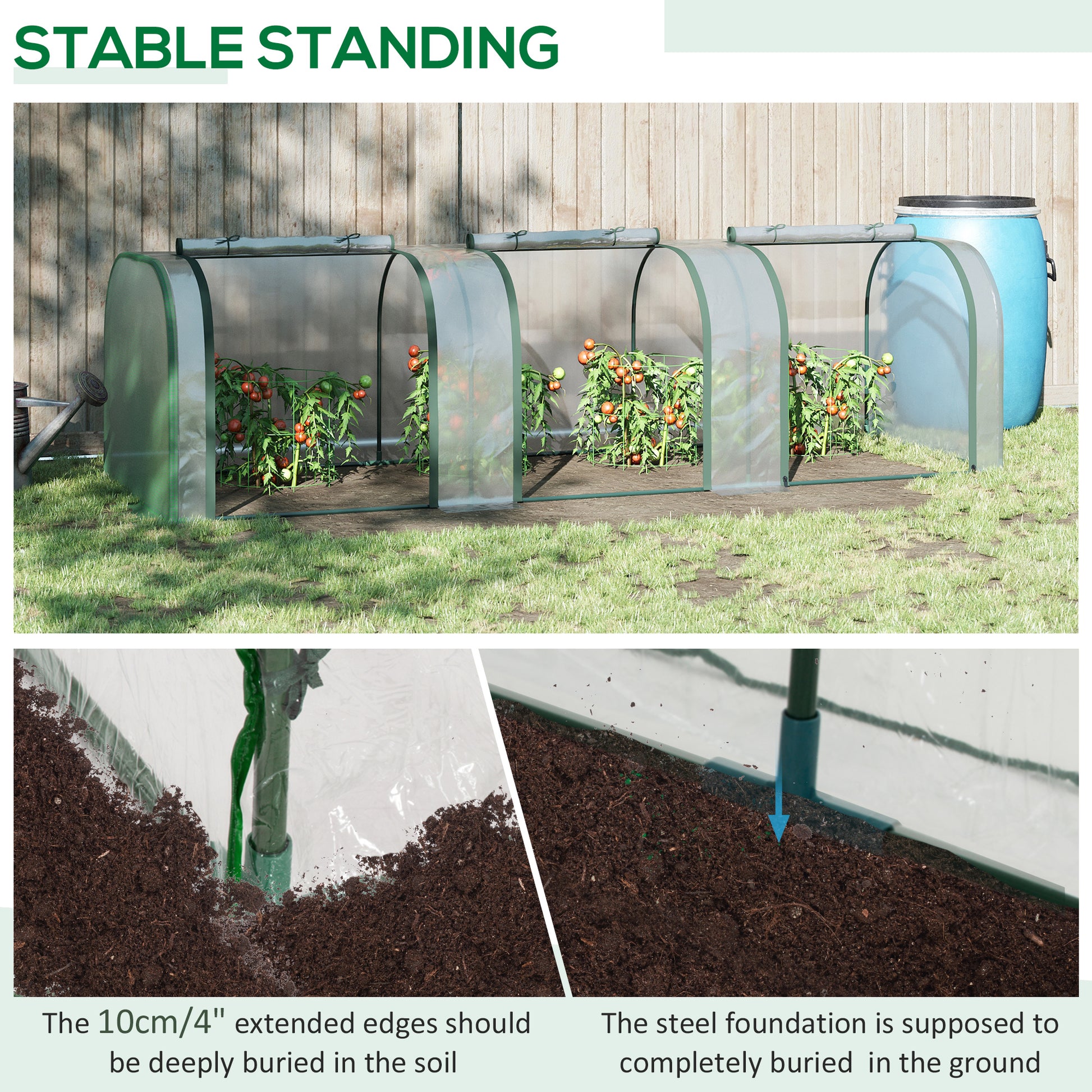 10' x 3' x 2.5' Portable Mini Tunnel Greenhouse with 3 Zipped Doors, Easy Assembly, Clear