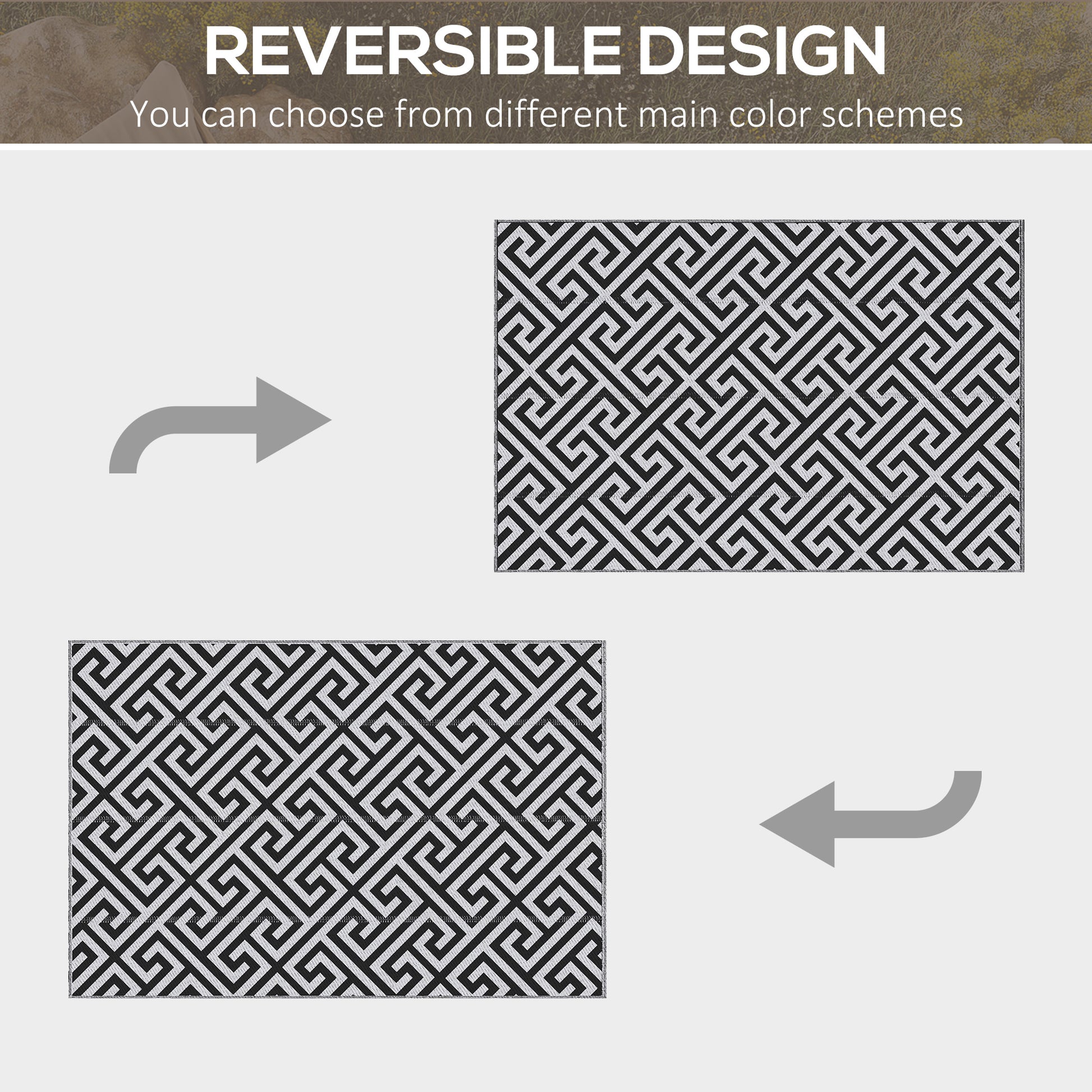 Reversible Outdoor RV Rug, Patio Floor Mat, 5' x 8' Plastic Straw Rug for Backyard, Deck, Beach, Camping, Black & White