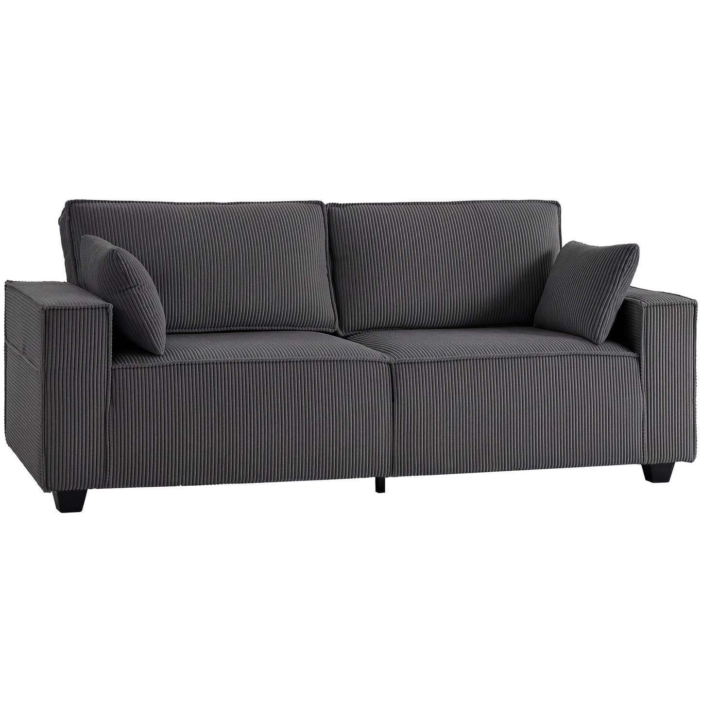 86" 3 Seater Sofa, Modern Corduroy Upholstered Couch, Dark Grey