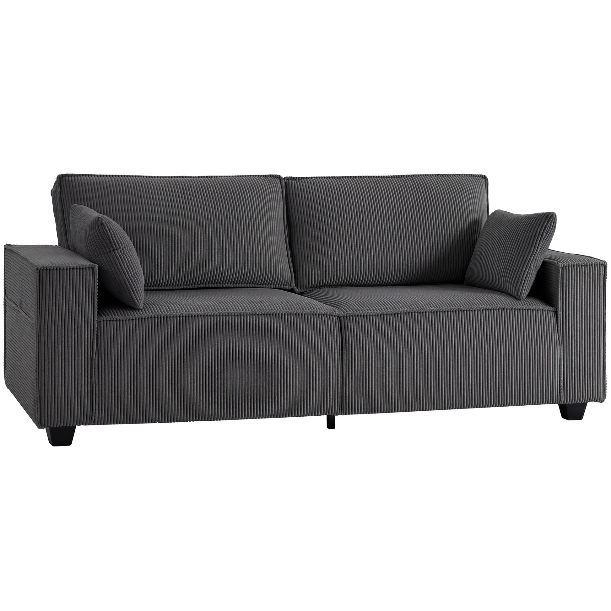 86" 3 Seater Sofa, Modern Corduroy Upholstered Couch, Dark Grey