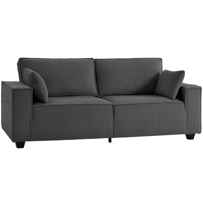 86" 3 Seater Sofa, Modern Corduroy Upholstered Couch, Dark Grey