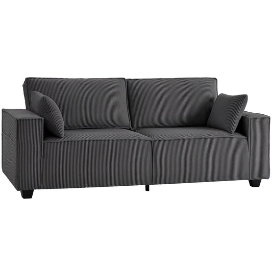 86" 3 Seater Sofa, Modern Corduroy Upholstered Couch, Dark Grey