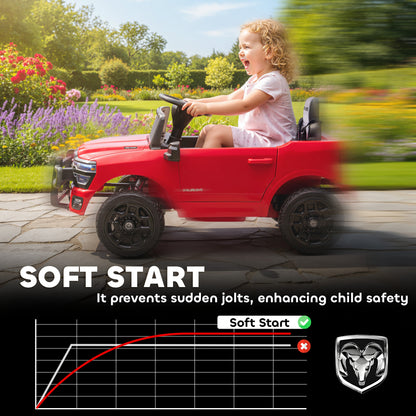 Qaba 12V Ride on Car, Licensed Dodge RAM 3500 Electric Vehicle with Remote Control, Suspension for 3-5 Years, Red