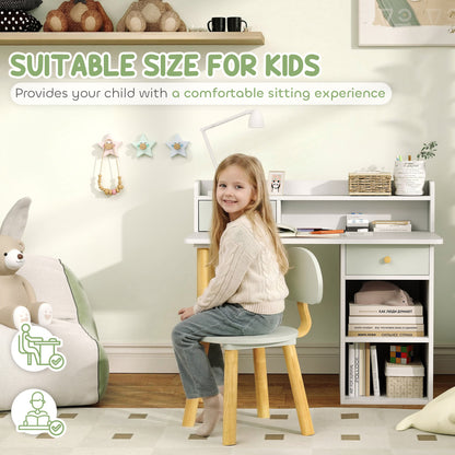 Qaba Kids Study Table and Chair Set, Kids Desk and Chair Set w/ Storage and Shelves, for 3-8 Year Old, Green