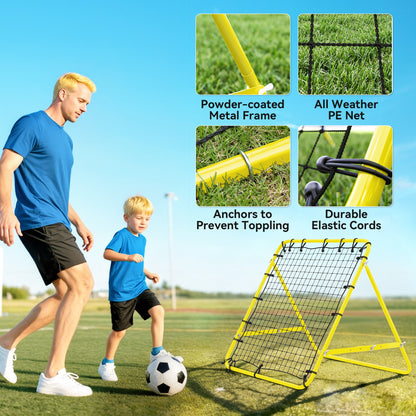 Volleyball Rebounder Net Football Training Aid Kickback Target Play Yellow