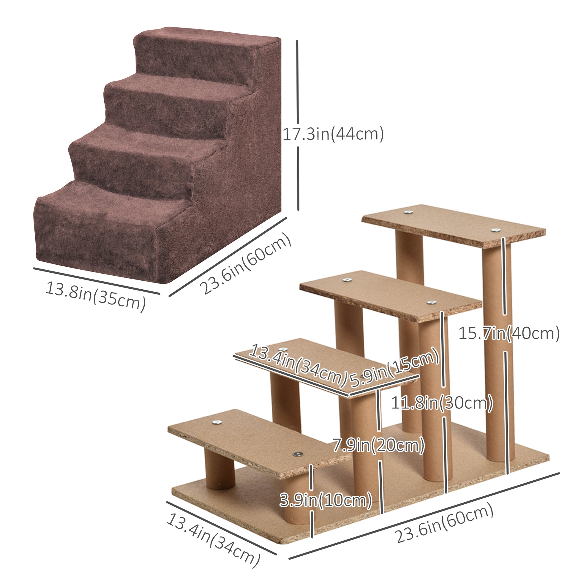 4-Step Dog Ramp for Sofa, Bed, and Couch, with Removable Cover, Brown