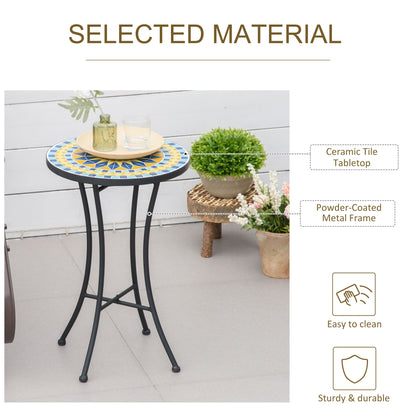 Mosaic Patio Table, Round Coffee Table with Metal Frame, Garden Furniture for Outdoor, Poolside, Yellow