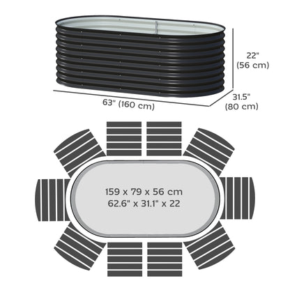5 x 2.5 x 2 ft Galvanized Raised Garden Bed, Easy DIY Oval Planter Box with Safety Edging and Gloves, Black