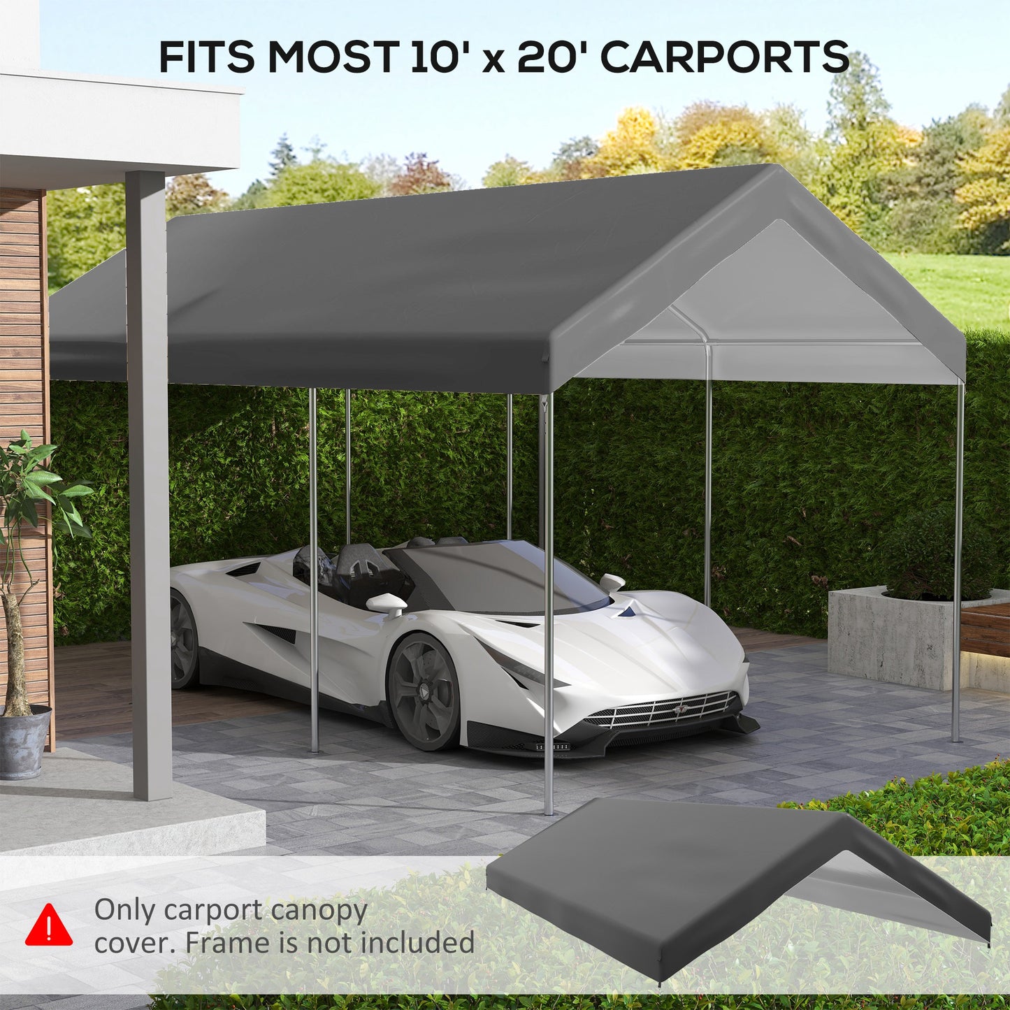 10 x 20ft Carport Replacement Canopy, UV Resistant Garage Car Cover with Ball Bungee Cords, Dark Grey