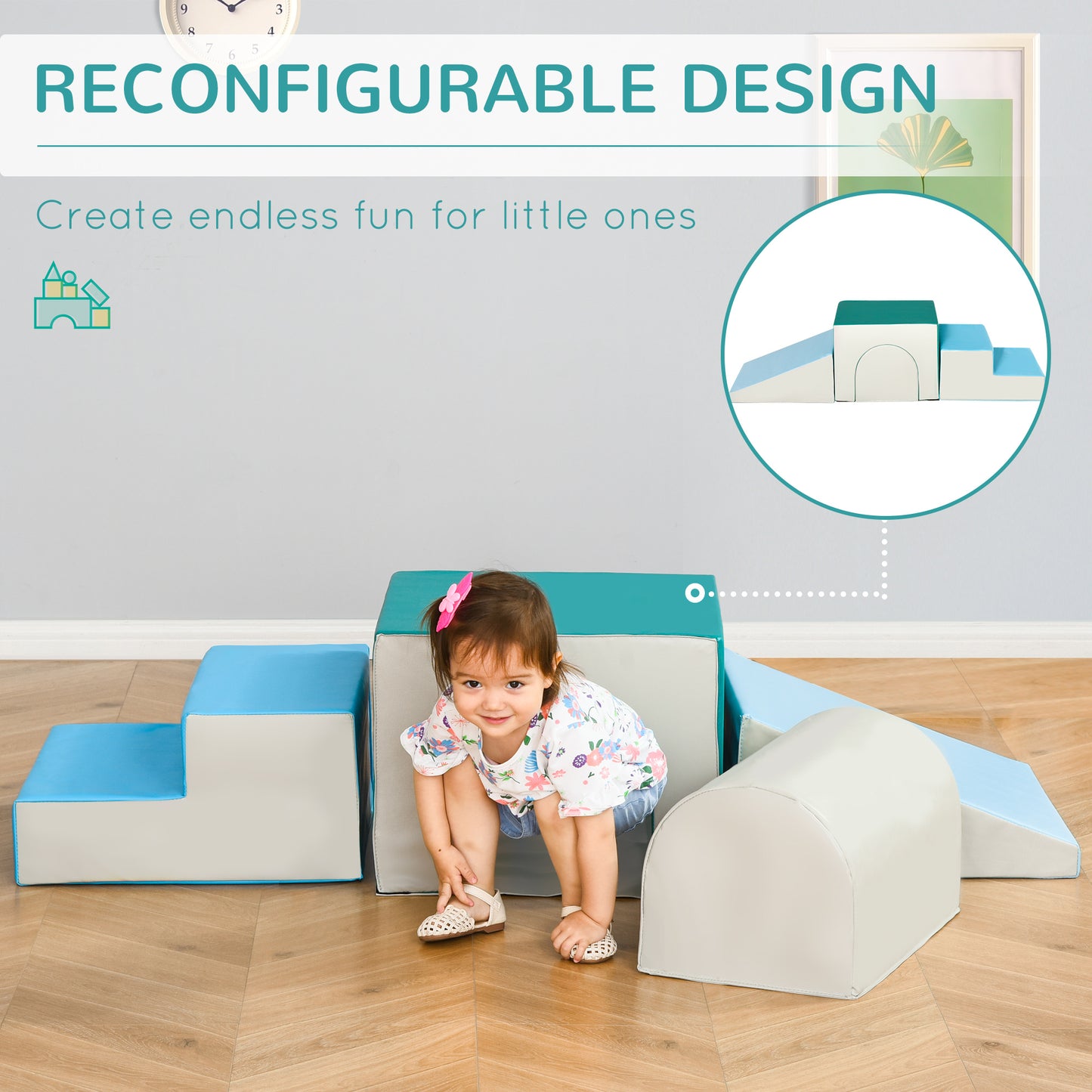 Qaba Foam Climbing Blocks for Toddlers, Kids Modular Play Set for Baby Children, Soft Play Equipment for Crawling Sliding, Easy-to-clean Safe DIY Creative, Multicolor